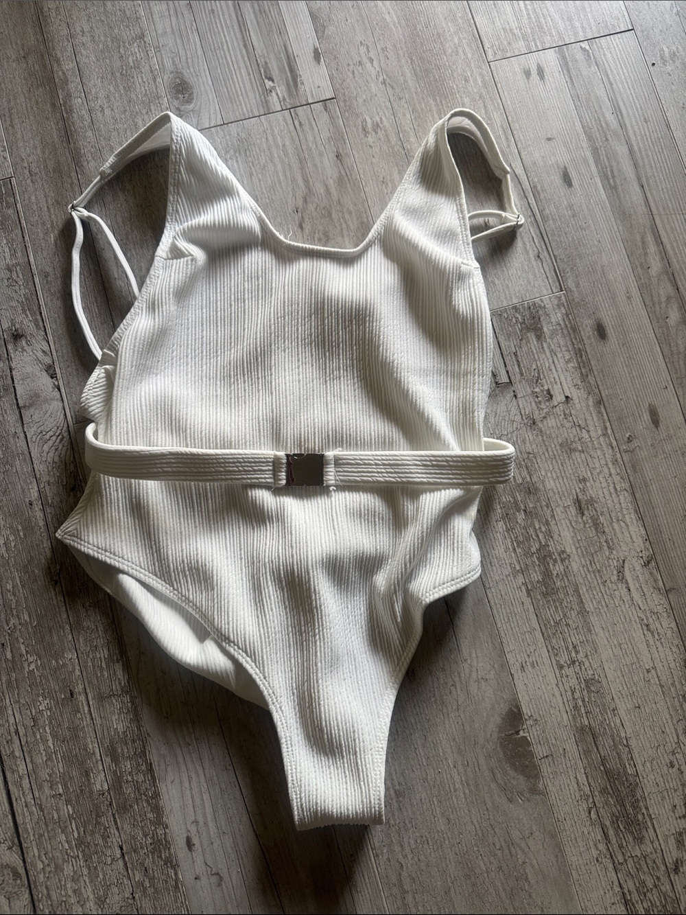 Amazon White Ribbed One-Piece Swimsuit with Belt